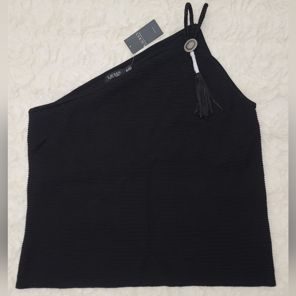 Lauren Ralph Lauren Women Black Cable Stitch 1 Shoulder Sweater Top Size 3X NWT